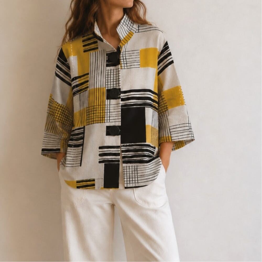 Moonlight by Y & S Tunic Top Wearable Art Blouse Shirt Geometric Funky Flowy-L